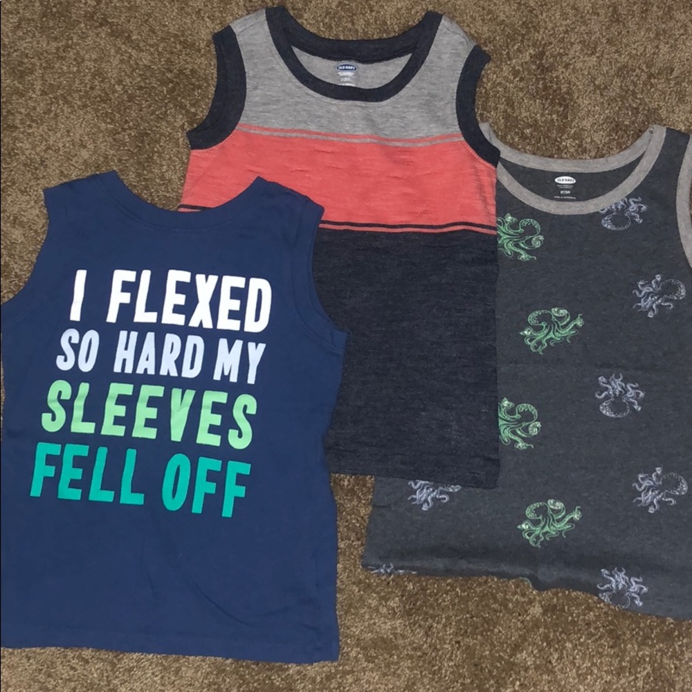 3 Old Navy sleeveless shirts- fun designs 5T